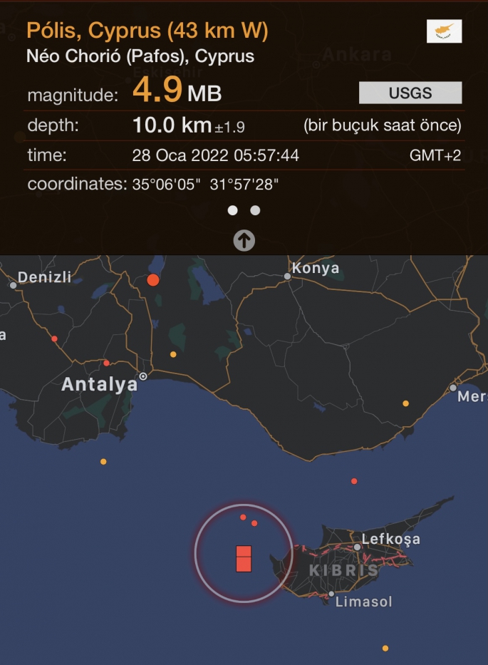 Antalya açıklarında deprem 