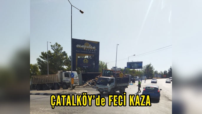 Çatalköy belediyesine ait çöp transfer işleminde kullanılan tır devrildi