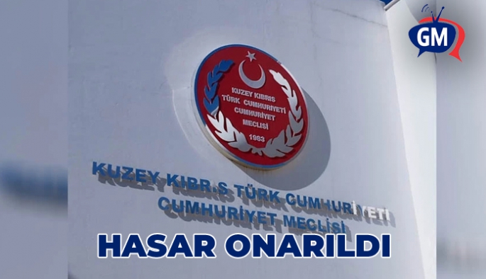 KKTC Cumhuriyet Meclis tabelasının hasarı onarıldı