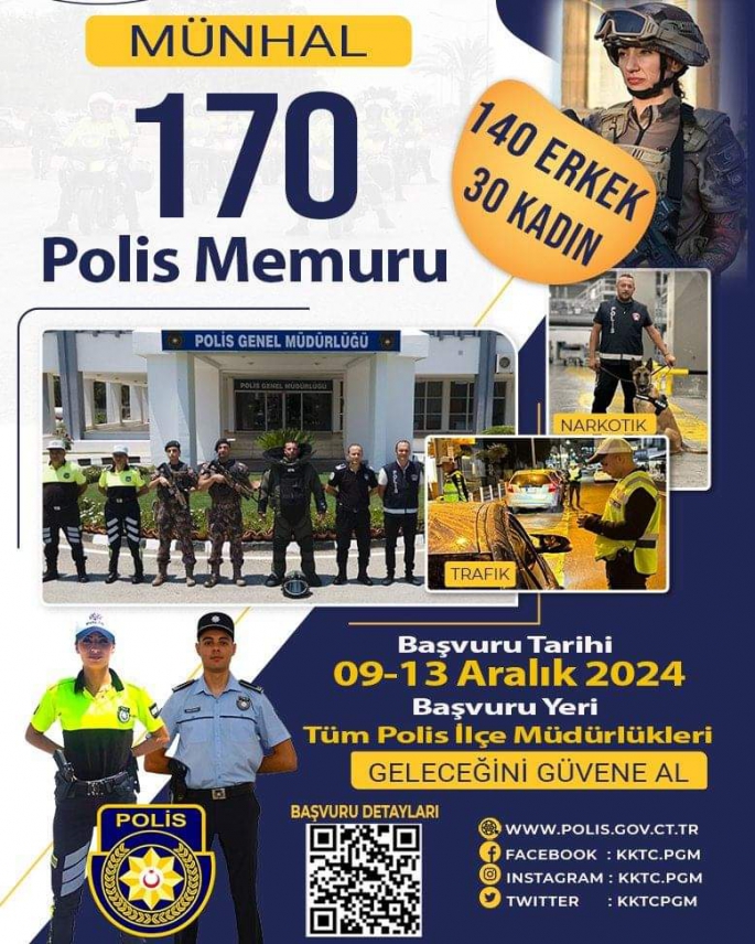  Polis memuru kadrolarına 170 kişi alınacak… Başvurular 9-13 Aralık’ta kabul edilecek