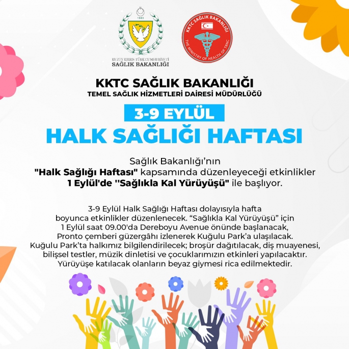  Sağlık Bakanlığı 3-9 Eylül “Halk Sağlığı Haftası” nedeniyle etkinlikler düzenliyor